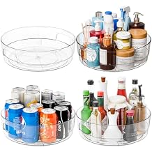 Yieach 4 Pack 12" W Clear Acrylic Lazy Susan Turntable for Cabinet,Refrigerator,Pantry and Kitchen - with Handle - Large Fridge Sauce Condiment Turn Table Organizer,Spinning Round Spice Rack Carousel
