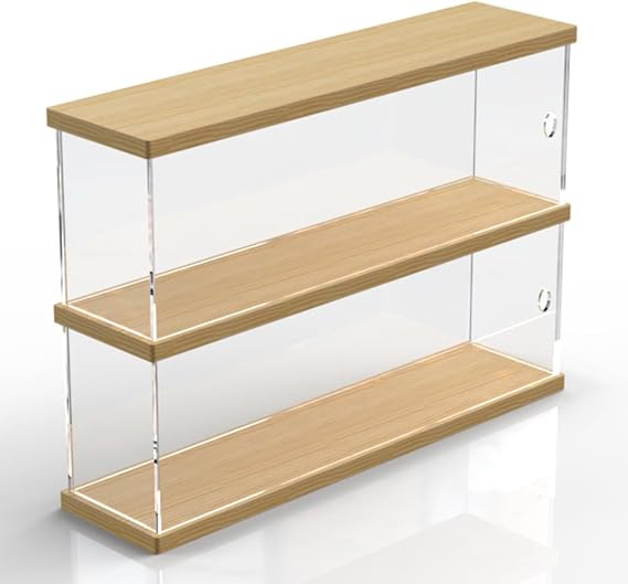 DuvinDD 2-Shelves Acrylic Display Case for Collectibles, Clear Funko POP Shelves with Door for Figure, Dustproof Minifigure Display Case Countertop Organizer Box(15.7x3.9x11inch)