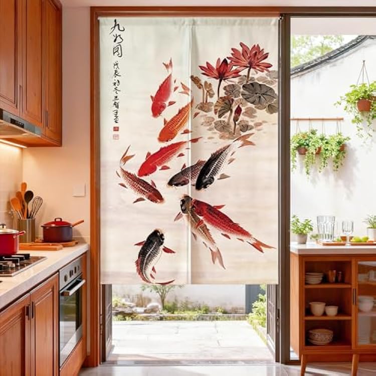 MYRU Japanese Noren Koi Fish Tapestry Bedroom Divider Door Curtain Nine Fish,33 by 59 Inch