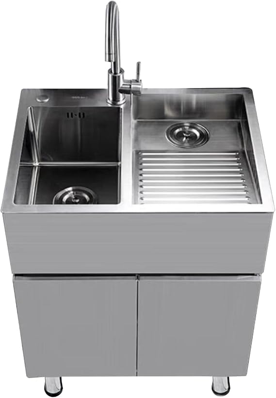 Sink Cabinet with Washboard, Stainless Steel Laundry Sink, Utility Sink with Vanity Cabinet for Bathroom Laundry Room Handwashing Station(60x48cm/23.6x18.8in,with Right Washboard)