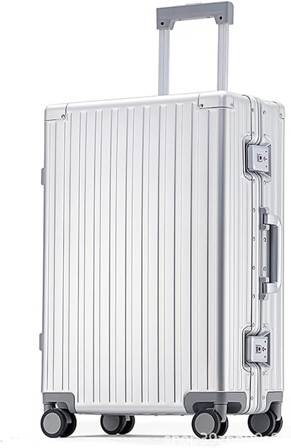 All Aluminum Hardshell Luggage with TSA Lock, Zipperless Hardside Carry on Suitcase with Spinner Wheels, Checked Aluminium Suitcase Metal Rolling Luggage Case for Travel, Business (Silver, 24 inch)