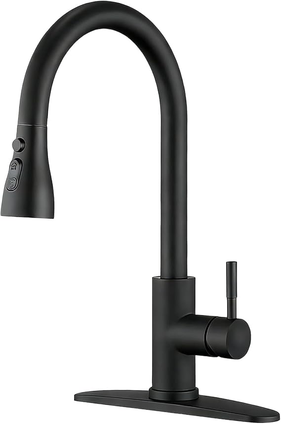 Kitchen Tap with Pull Out Spray, 3 Spray Modes, 360°Swivel, Brushed Nickel Tall Mono Lever Stainless Steel Kitchen Mixer Tap for Sink, Utility Room & Home Bar (Black)