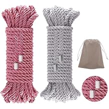 Soft Silk Ropes with Storage Bag 2-Pack, Soft Nylon Rope Silky Pink Sliver Ropes, Multipurpose Color Braided Cord Satin Twisted Cord 32 Feet 8MM