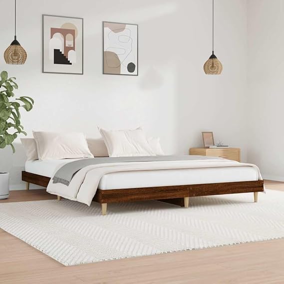 Low Leg Platform Bed Frame, 120x200 cm Small Double Solid Bed Frame with Sturdy Slat Support, Japanese Style, No Box Spring Needed (Brown Oak)