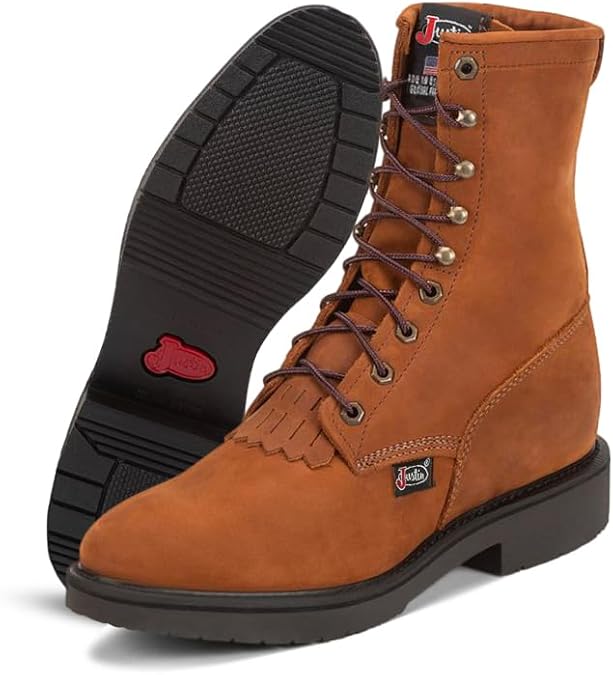 Justin Conductor 8" Work Boot for Men - Durable Leather, Slip-Resistant Sole, Double Comfort Insole