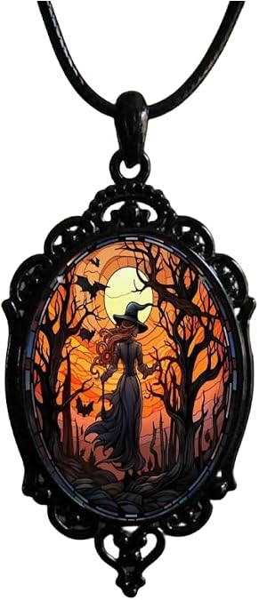 Gothic Bat Glass Pendant Necklace for Women Vintage Gothic Rope Chain Witch Bat Choker Dark Punk Style Necklace Victoria Emboss Necklaces Mystic Witch Jewelry Accessories
