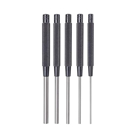 Starrett Steel Drive Pin Punch Set with Knurled Grip for Precise Positioning and Secure Holding - Hardened and Tempered Steel, 8" Length - 5-Pack - S248