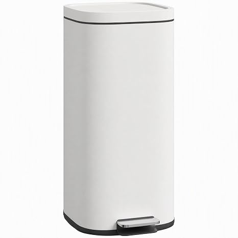 HOMCOM 30L Kitchen Bin with Lid Compact Pedal Bin Soft-Close Cream White