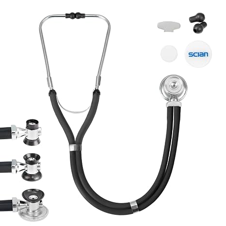SCIAN Stethoscope Sprague Rappaport for Doctors, Nurses, Med Students, and Home Use, Multi-Functional Cardiology Stethoscope Dual Head with Adult, Pediatric, and Infant Convertible Bell (Black)