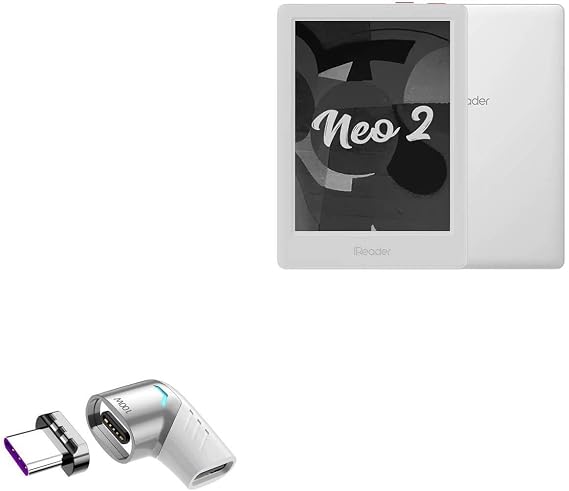 BoxWave Adapter Compatible with iReader Neo 2 - MagnetoSnap PD Angle Adapter, Magnetic Charging Connector Device Saver - Metallic Silver