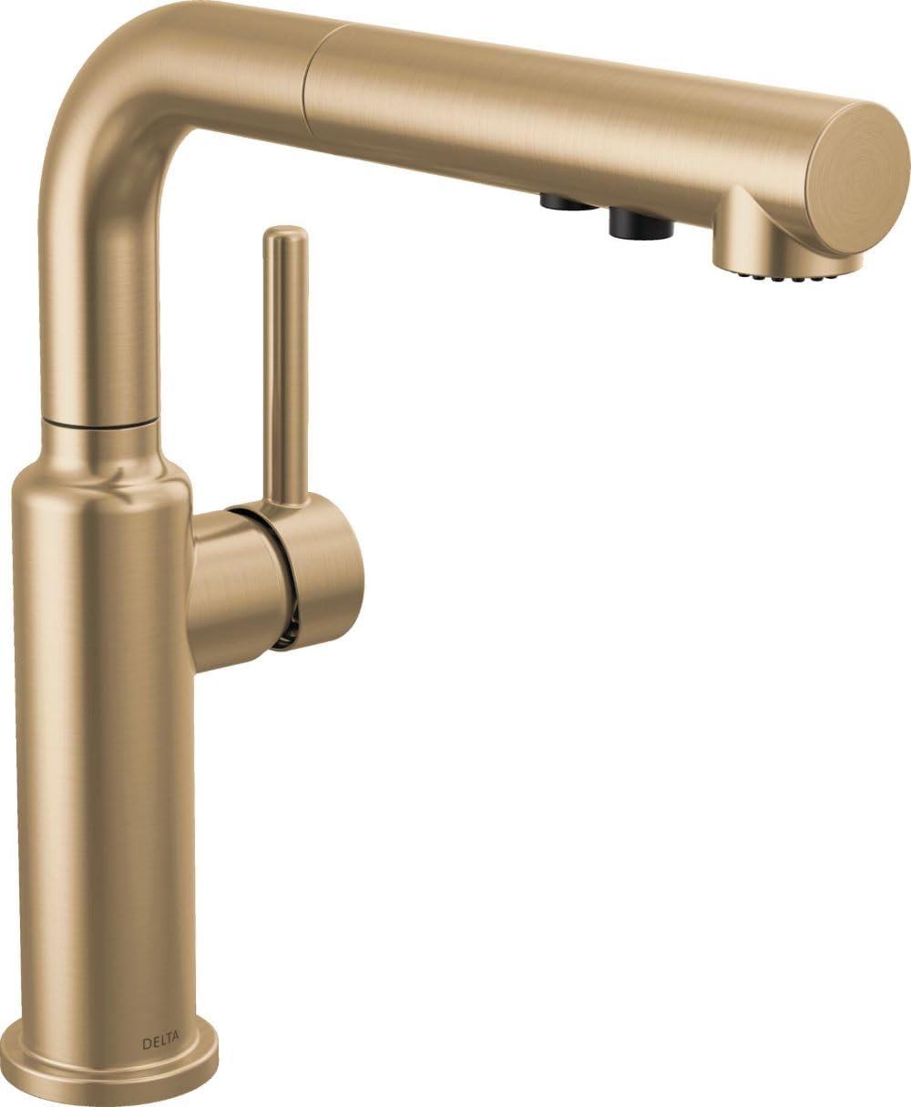 Delta Faucet Dane Pull-Out Kitchen Faucet, Gold Kitchen Faucets with Pull-Out Sprayer, Kitchen Sink Faucet, Kitchen Sink Faucet with Magnetic Placement, Champagne Bronze 16879-CZ-DST