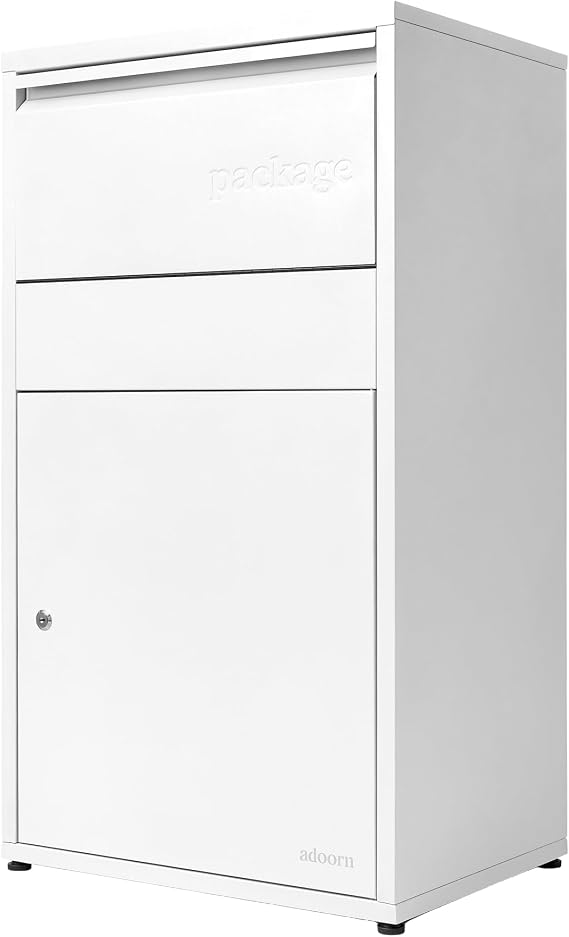 Adoorn Package Delivery Boxes for Outside - Large Anti-Theft Secure Package Box - Free Standing Parcel Drop Box - Weatherproof Construction - Durable Steel - 36" H x 20.5" W x 15" D - White