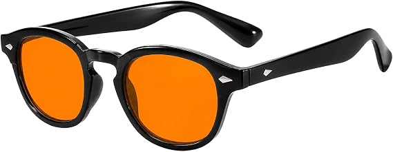 Orange Tinted Glasses, Red Light Glasses with Blue Light Blocking Technology, Gaming Glasses for Screen Use, Orange Lens Eyewear for Light Sensitivity, Round Frame Design
