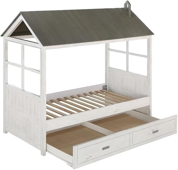 Acme Tree House II Twin Bed, Weathered White & Washed Gray