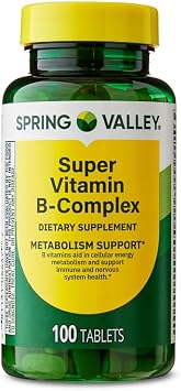 Spring Valley Super Vitamin B-Complex Dietary Supplement, Tablets for Metabolism Support, 100 Tablets + Dipaze Gift (Container)