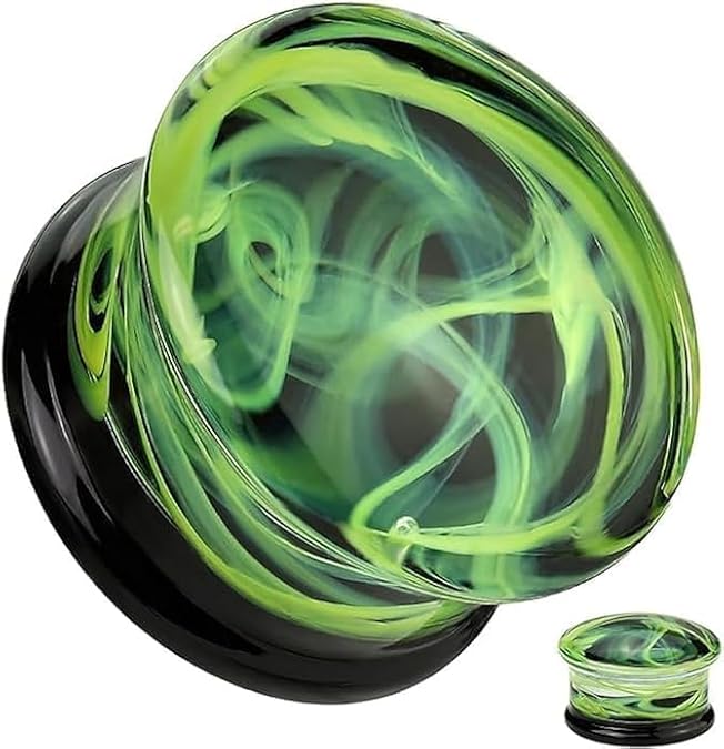 Yellow Swirling Smoke Pyrex Glass Double Flare Gauge Plug