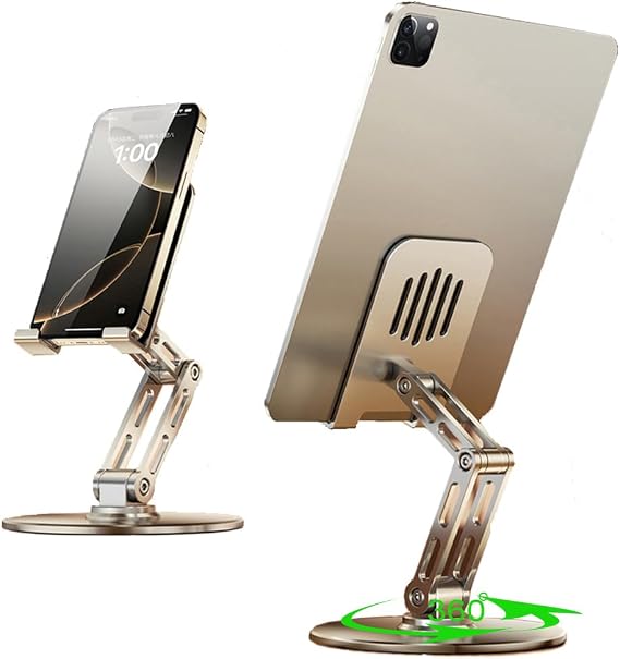 360 Rotating for iPad Stand for Desk Cell Phone Holder Adjustable Tablet Stand for Desk, Aluminum Alloy, Silver,for Ipad Tablet Kindle Stands Holder Compatible 4.7"-12.9"