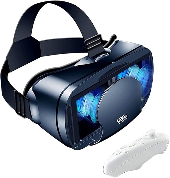 VR Glasses Full Screen Virtual Reality 3D Glasses VR Set, 3D Virtual Reality Goggles, Adjustable VR Glasses with Gamepad
