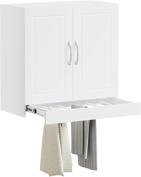 SoBuy Bathroom Wall Cabinet with Towel Rack, White Medicine Cabinet