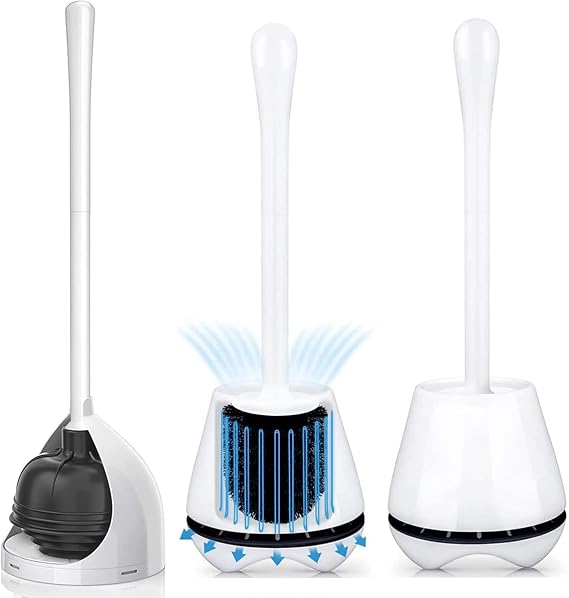 2 Pack Toilet Brush and Holder, 1 Pack Toilet Plunger with Holder for Bathroom with Holder(Total 3 Pack)
