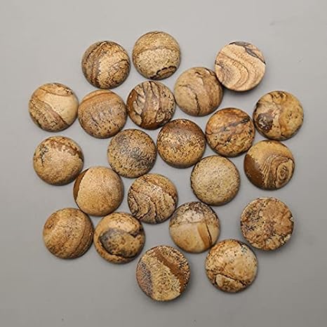 FC-76242 Picture Stone 20mm 24Pcs Natural Stone Round cabochon Beads for Jewelry Charm Ring Accessories no Hole no Ball Beads - ( Type: White/ Item Dia: 20mm )
