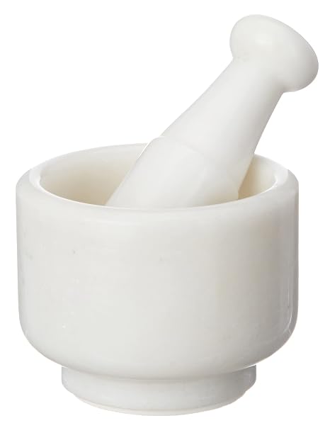 Queenza Mortar and Pestle Set - 4 Inch - 2 Cup Capacity - Polished Heavy White Marble Mortar Pestle and Stone Grinder - Natural Stone Spice Grinder, Mortar Pestle Large Herb Crusher