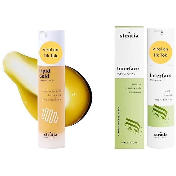 Stratia Lipid Gold & Interface Daily Moisturizer Bundle - Ceramide & Peptide Hydration Combo for Moisturizing and Strengthening the Skin Barrier, Suitable for All Skin Types, 1.7 oz Each