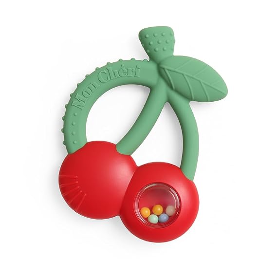 Itzy Ritzy Silicone Rattle Teether, Textured Sensory Toy w/Beads, Cherries