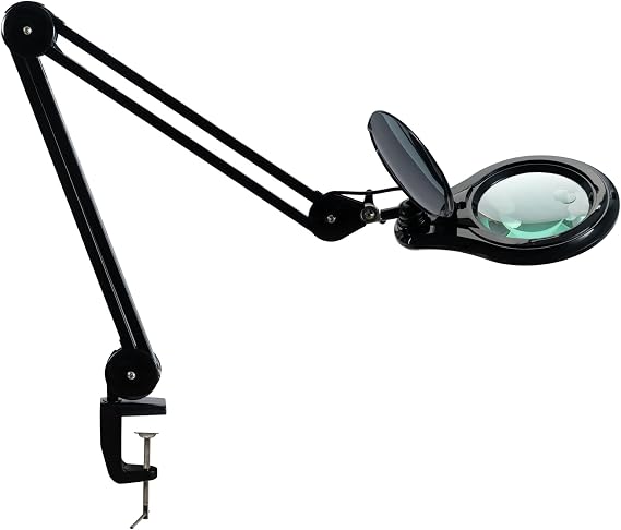 Bifocals LED Magnifying Lamp with Clamp, 5 Diopter with 20 Diopter, 5 Inch Magnifier Glass Lens, 1200 Lumens Dimmable Magnifier Lamp for Desk Craft Hobby with 60PCS Bright LEDs (Black)