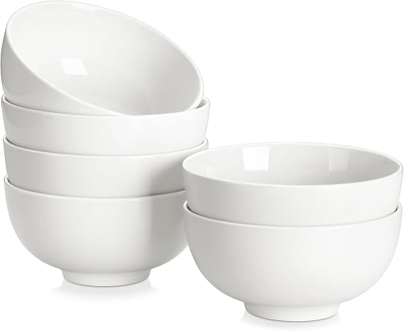 MALACASA 26 Oz Ceramic Soup Bowls Set of 6, White Cereal Bowls for Kitchen | Perfect for soup, cereal, ramen, rice, oatmeal & salad; Scratch-resistant ; stackable, microwave, oven & dishwasher safe