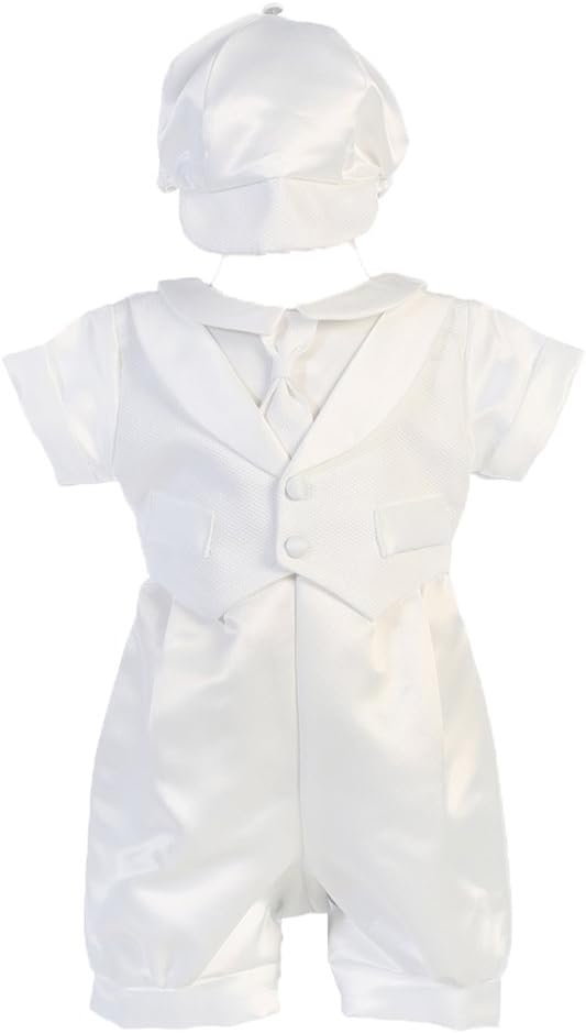 Lito Boys Satin Christening Baptism Romper with Pique Vest
