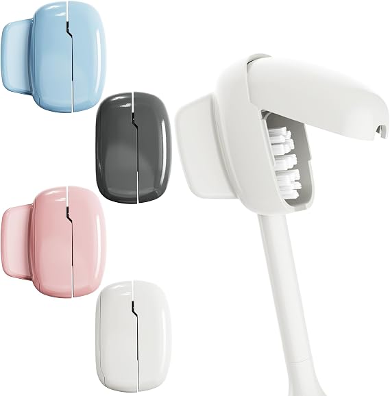 Toothbrush Covers (4-Pack) Clip-On Protective Cover & Wall-Mount Holder, Ventilated, Fits Most Electric & Manual Brush Heads, Travel Essential (Assorted Colors)