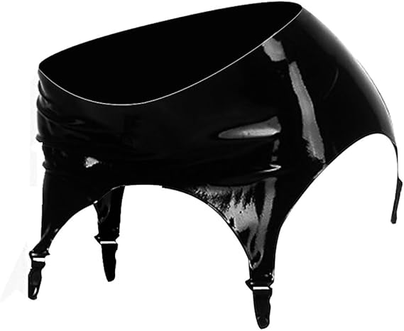 EXLATEX Black Latex Rubber Garter Suspender Belt with Plastic Clips