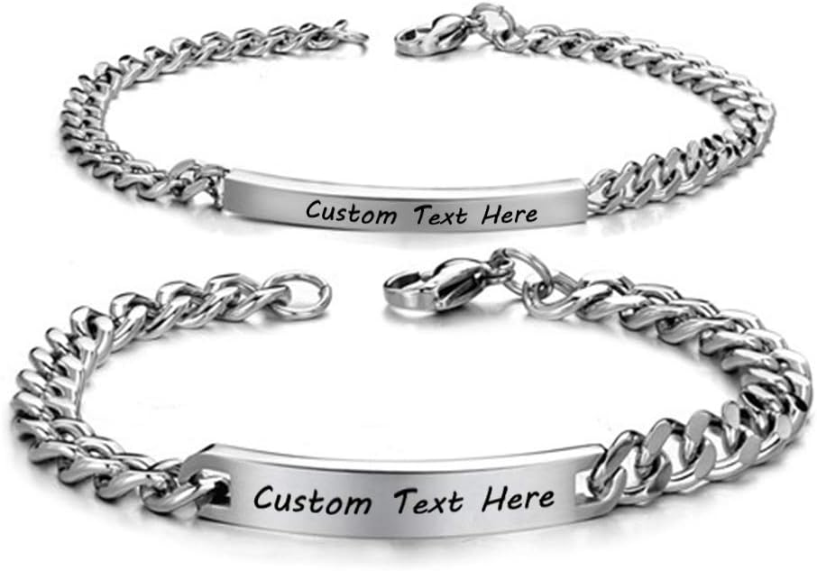 Personalized Stainless Steel Couple Bracelet Engraved Name Bracelet Distance Bracelet for Boyfriend and Girlfriend Valentine Gifts