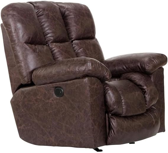 Tommy Power Rocker Recliner in Brown Polyester Leather Look Fabric