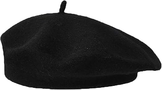 1 Pcs Black Beret Hat for Men and Women, Classic French Style Fashion Accessory for Daily Wear and Outdoor Activities, Unisex Adjustable Beret