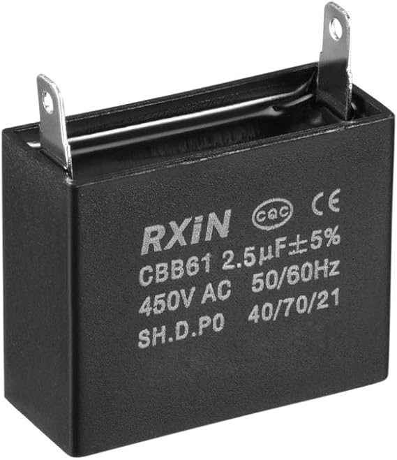 uxcell Ceiling Fan Capacitor CBB61 2.5uF 450V AC Single Insert Metalized Polypropylene Film Capacitors 36.5x16x29.5mm for Water Pump Motor Generator