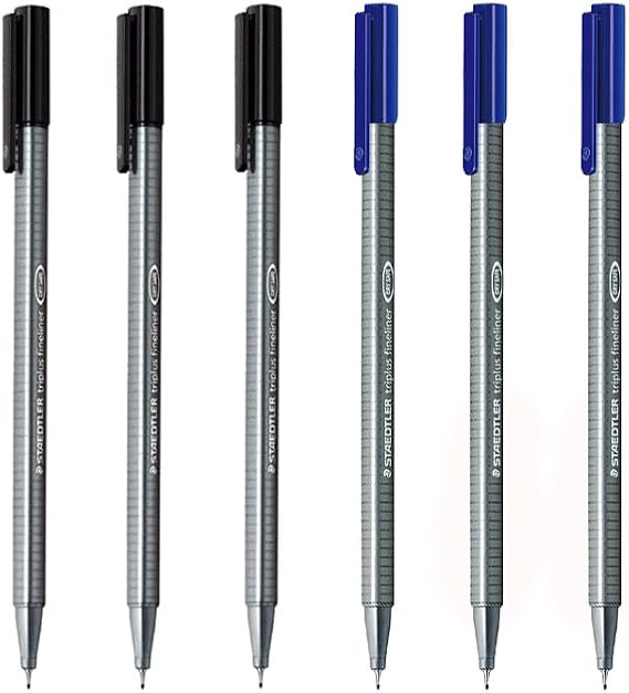 Staedtler Triplus Fineliner 0.3mm - (3 Black & 3 Blue) by Steadtler