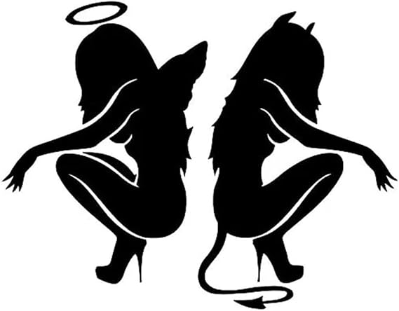 Car Stickers Angel and Devil Sexy Girl PVC Car Decoration Accessories Fashion Waterproof Sunscreen Vinyl Decal(Black,24cm x 20 cm)