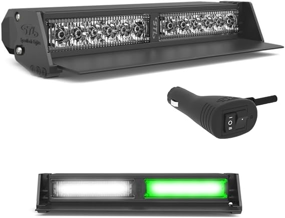 SpeedTech Lights Striker Elite TIR 2 Head LED Strobe Light Bar 12 LEDs 36W Dash, Deck, Windshield Mount for Police, Security & Emergency Vehicle Warning Lights (Green/Clear)