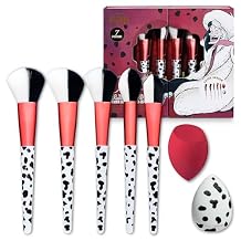 Disney Cruella 7PC Premium Makeup Brush & Blender Set, All-over, Highlighter, Concealer, and Eyeshadow Brush, 2 Beauty Blender Sponges for women and girls by Belle Maison