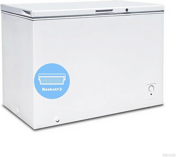 Chest Freezer 10.5 Cu.Ft. Deep Freezer, Large Freezer with Adjustable Thermostat Control & 3 Removable Wire Basket, 4 Universal Wheels, Safety Lock, White