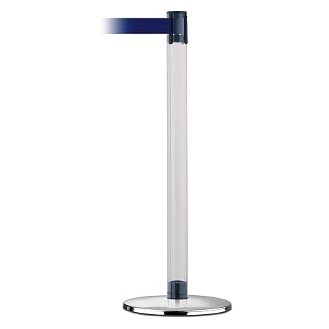 Tensabarrier TCLU-1P-MAX-NO-L5X-C Post, 2" Wide, 13' Length, Metal, Blue Belt, Polished Chrome