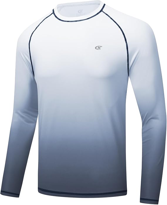 Huayuzh Mens Swim Top Rash Guard Long Sleeve UPF 50+ Quick Dry Breathable Running Sport UV Sun Protection Swimming Shirts