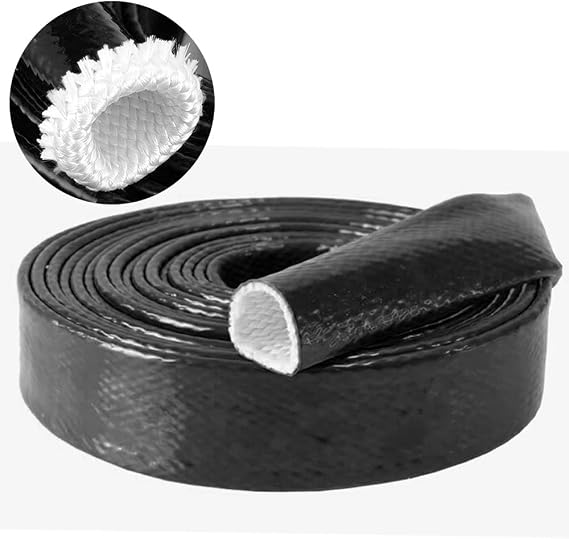 10 Feet Length Heat Shielded Fire Thermo Armor Fire Sleeve 1/4" ID,Silicone Coated Fiberglass Heat Protection for Automotive Hose Lines & Electrical Wiring(Black 1/4" x10 Feet)