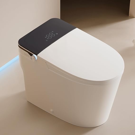 CLIRASS Smart Toilet with Bidet Built-In, Auto Flush, Auto Open/Close Lid, Foot Sensor, Heated Seat, Warm Water Wash, Warm Air Dryer, Deodorizer, Night Light, Remote Control (Gray)