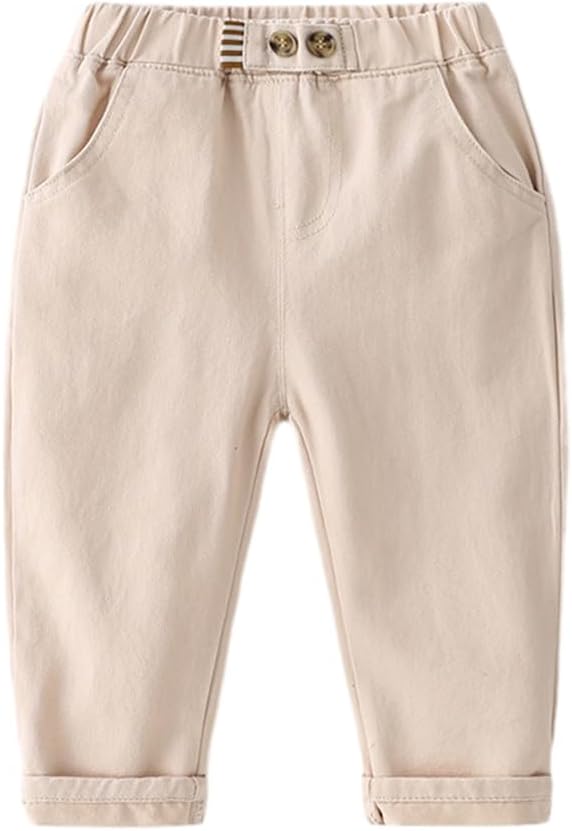 WISREMT Toddler Boys Chino Pants Solid Color Long Pants with Elasticized Waistband Casual Loose Trousers for 3-8 Years