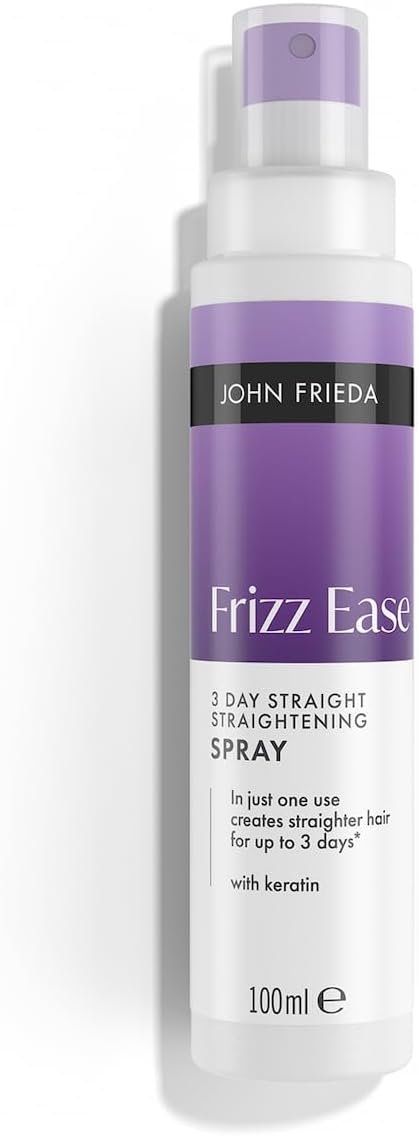 John Frieda Frizz Ease 3 Day Straight Straightening Spray 100ml. Heat Protection Spray for Hair Smoothing, Anti Frizz Control and Sleek Blow-Dry Finish