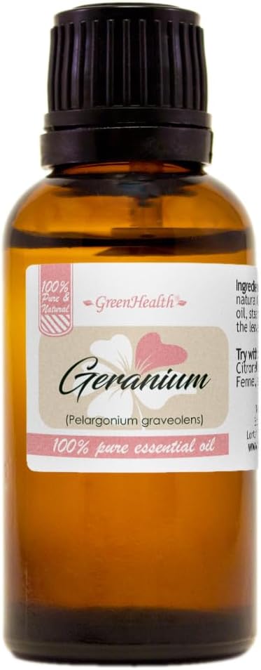 Geranium Essential Oil 1 fl oz (30 ml) Glass Bottle 100% Pure Essential Oil - GreenHealth
