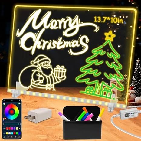 LED Note Board with App Control, 7 Colors 13.7"x10" Light Up Acrylic Dry Erase Board, Drawing & Writing Board, Perfect Holiday Gift for Christmas Gifts Girls